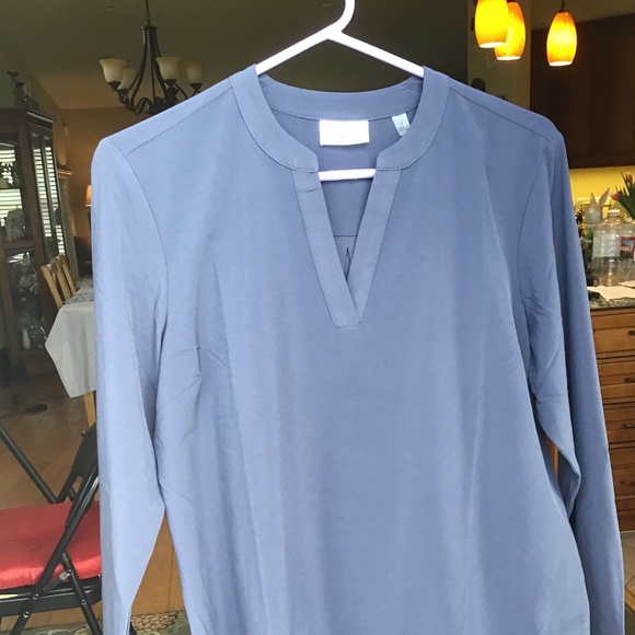 Rev3 Womens Blouse Blue V-Neck Long Sleeves Top Tunic Stretch Soft Relaxed Fit - Picture 1 of 6